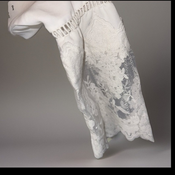 REBA White Blouse With Lace Trim & Sleeves, Silky, Bell Sleeves Top western S​ - Picture 4 of 11